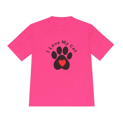 Pink Cat Lover Moisture Wicking T-Shirt featuring a stylish cat paw print design