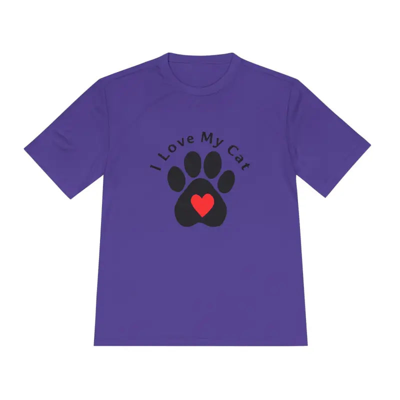 Purple Cat Lover Moisture Wicking T Shirt featuring a stylish cat paw print design