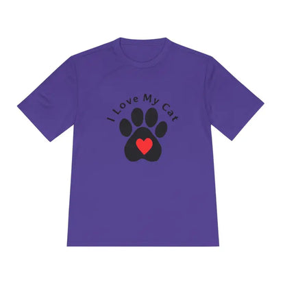 Purple Cat Lover Moisture Wicking T Shirt featuring a stylish cat paw print design