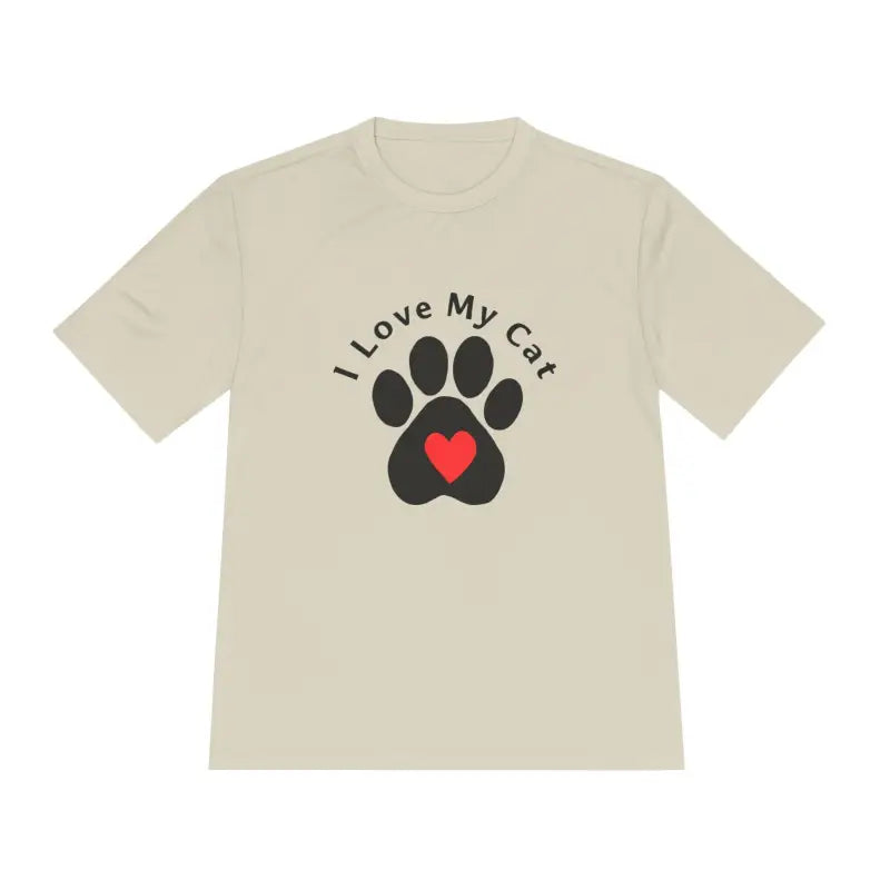 Beige Cat Lover Moisture Wicking T-Shirt featuring a cat paw print design