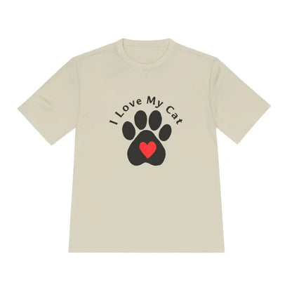 Beige Cat Lover Moisture Wicking T-Shirt featuring a cat paw print design