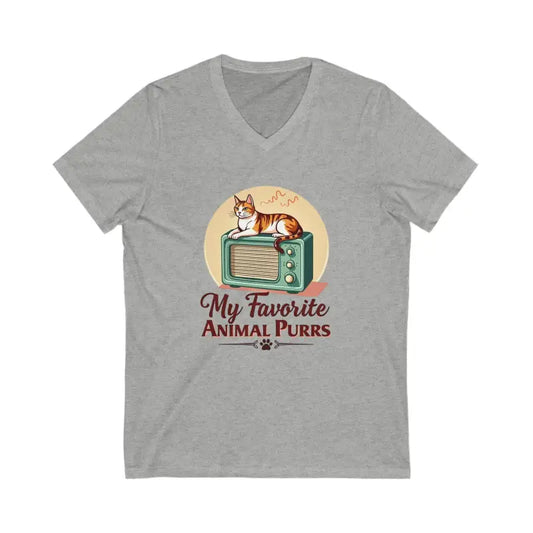 Cat Lover V Neck T Shirt Collection My Favorite Animal Purrs Tee for Feline Fans - Ocean State Styles