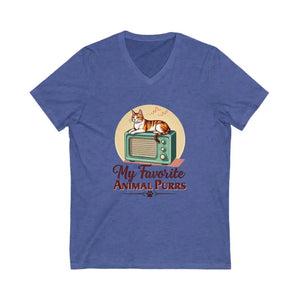 Cat Lover V Neck T Shirt Collection My Favorite Animal Purrs Tee for Feline Fans - Ocean State Styles