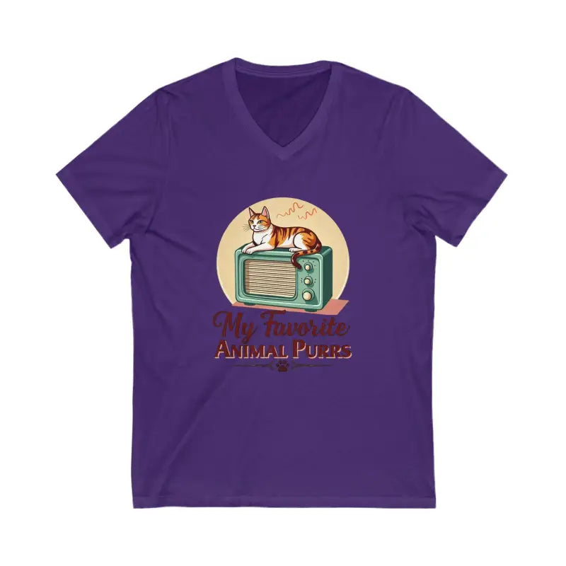 Cat Lover V Neck T Shirt Collection My Favorite Animal Purrs Tee for Feline Fans - Ocean State Styles
