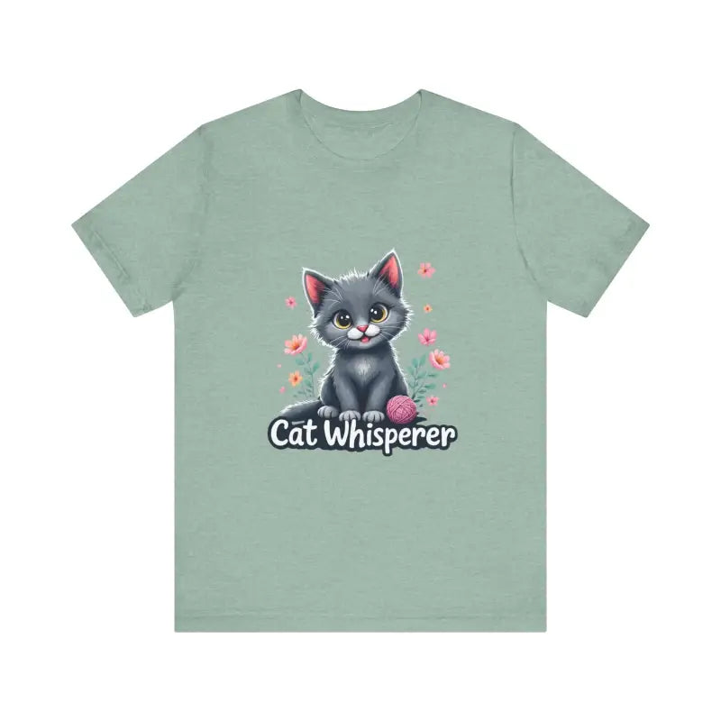 Light green Cat Whisperer t-shirt for cat lovers in unisex jersey style