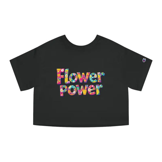 Black Champion Flower Power cropped T shirt with colorful floral print design