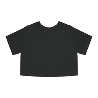 Black short-sleeved crop top with wide shallow neckline from Champion Flower Power collection