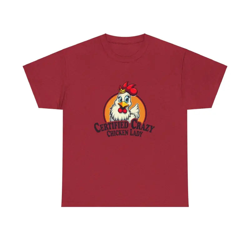 Maroon Chicken Lady Heavy Cotton Unisex T-Shirt displayed on a neutral background
