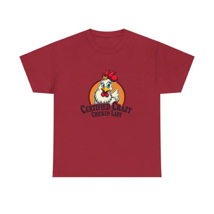 Maroon Chicken Lady Heavy Cotton Unisex T-Shirt displayed on a neutral background