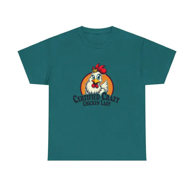 Teal Chicken Lady Heavy Cotton Unisex T-Shirt featuring a stylish chicken graphic