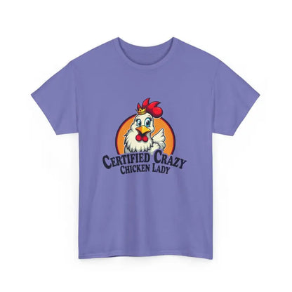 Lavender Chicken Lady Heavy Cotton Unisex T-Shirt featuring a chicken graphic design