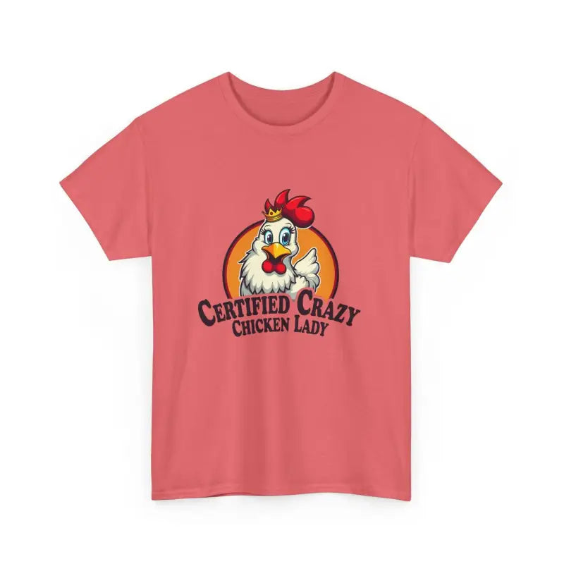 Salmon-colored Chicken Lady Heavy Cotton Unisex T-Shirt featuring chicken graphic