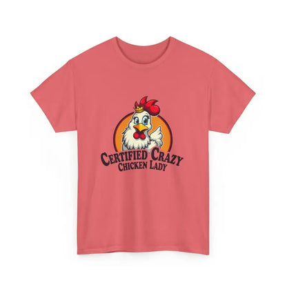 Salmon-colored Chicken Lady Heavy Cotton Unisex T-Shirt featuring chicken graphic
