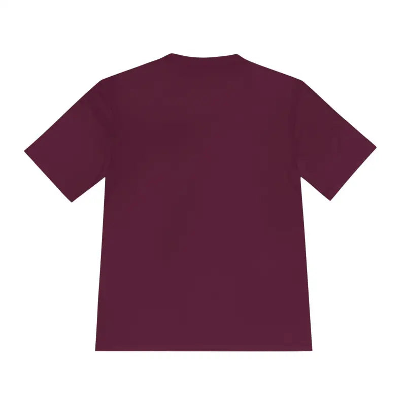 Maroon Chicken Lover Unisex Spork Tek Tee for Active Pet Owners displayed on a hanger