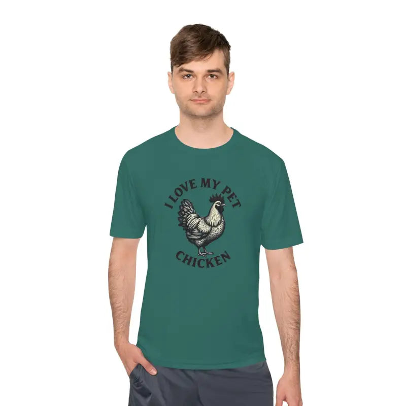Green Chicken Lover Unisex Spork Tek Tee for Active Pet Owners with chicken graphic