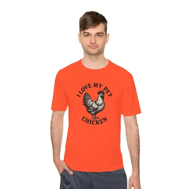 Orange Chicken Lover Unisex Spork Tek Tee for Active Pet Owners with chicken graphic