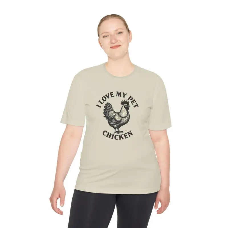 Beige Chicken Lover Unisex Spork Tek Tee featuring a playful chicken graphic