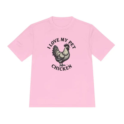 Pink t-shirt featuring a chicken graphic for Chicken Lover Unisex Spork Tek Tee