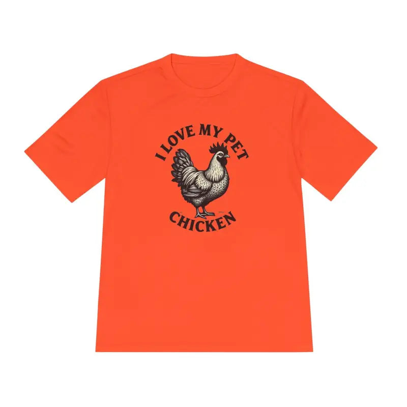 Orange Chicken Lover Unisex Spork Tek Tee featuring a chicken graphic for active pet owners