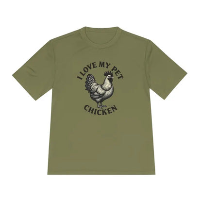 Olive green t-shirt featuring a chicken graphic for Chicken Lover Unisex Spork Tek Tee