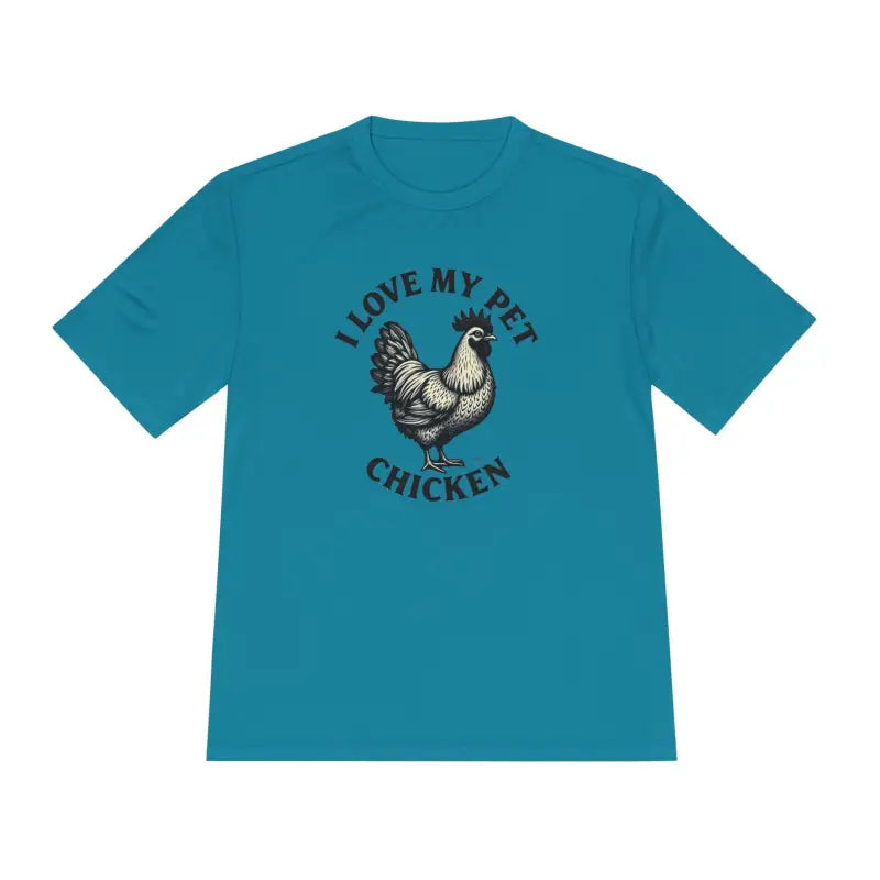 Teal Chicken Lover Unisex Spork Tek Tee for Active Pet Owners with chicken graphic