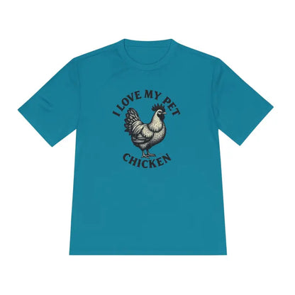 Teal Chicken Lover Unisex Spork Tek Tee for Active Pet Owners with chicken graphic