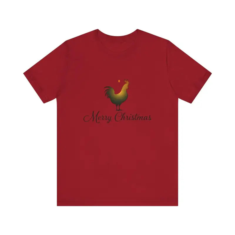 Red Christmas Chicken Short Sleeve Tee featuring a rooster and Merry Christmas design