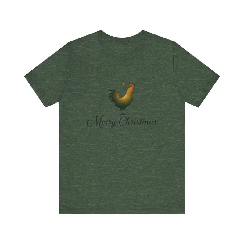 Green Christmas Chicken Short Sleeve Tee featuring a vibrant rooster design