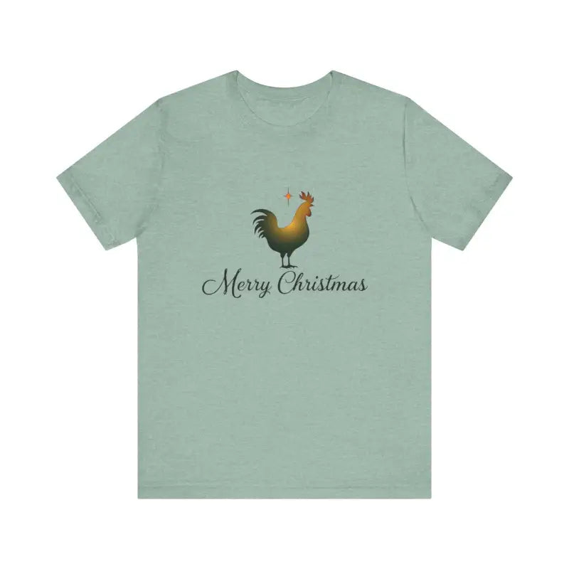 Light green Christmas Chicken Short Sleeve Tee featuring a rooster graphic design