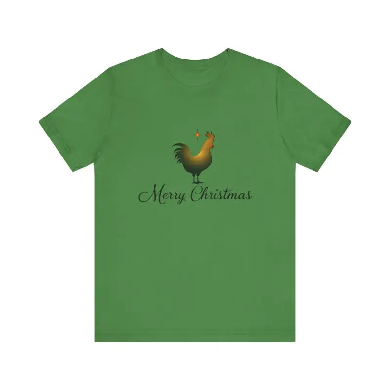 Green Christmas Chicken Short Sleeve Tee featuring rooster and Merry Christmas text