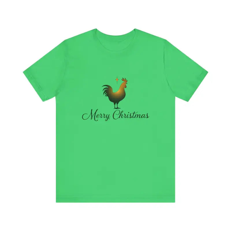 Green Christmas Chicken Short Sleeve Tee featuring a rooster graphic design