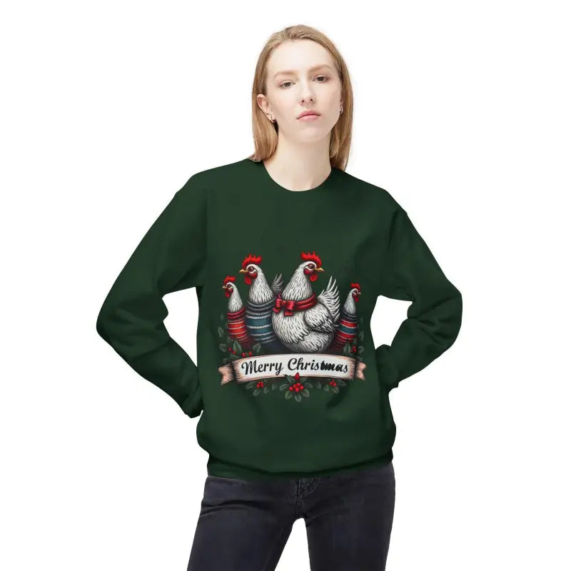 Christmas Chickens Fleece Sweatshirt for Holiday Cheer - Ocean State Styles