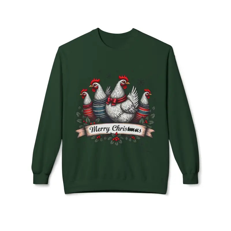 Green Christmas Chicken Sweatshirt from the Christmas Chickens collection, stylish and cozy