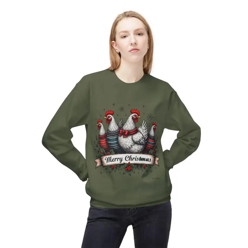 Christmas Chickens Fleece Sweatshirt for Holiday Cheer - Ocean State Styles