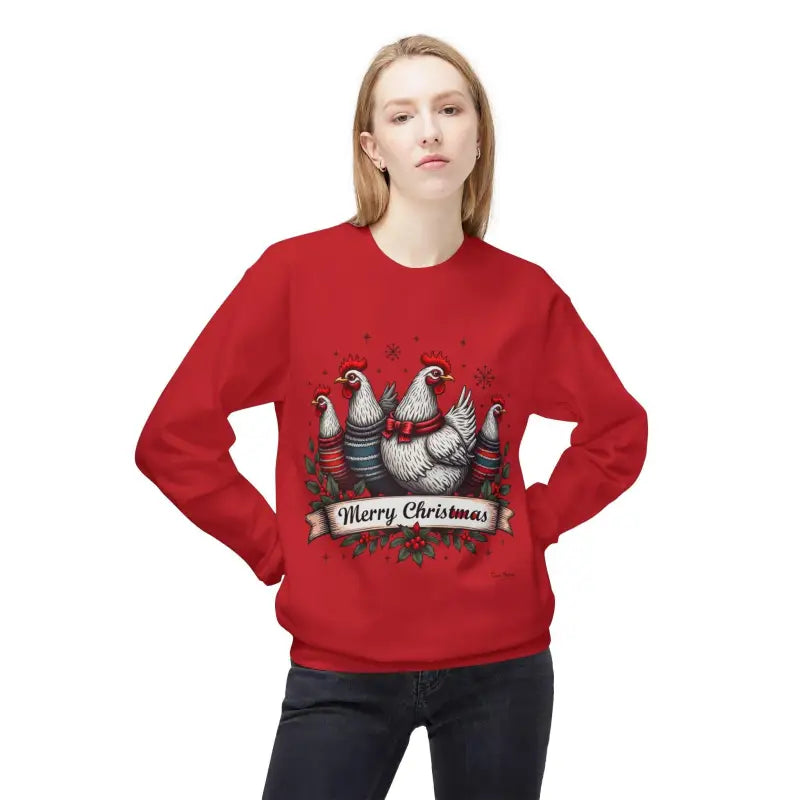 Christmas Chickens Fleece Sweatshirt for Holiday Cheer - Ocean State Styles