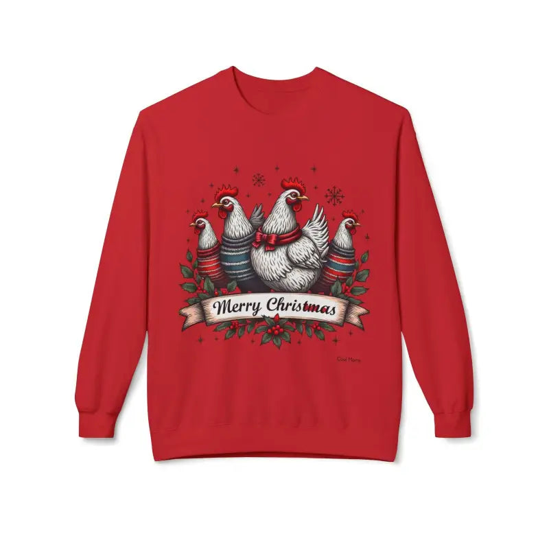 Red Christmas Chicken Sweater - Christmas Chickens Fleece Sweatshirt for festive style