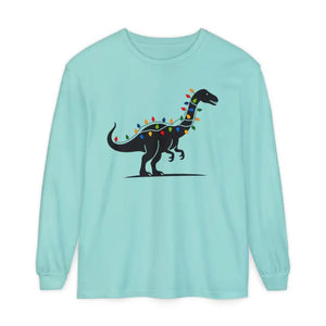Christmas Dinosaur Long Sleeve Shirt with Twinkling Lights for Holiday Fun - Ocean State Styles