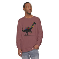 Christmas Dinosaur Long Sleeve Shirt with Twinkling Lights for Holiday Fun - Ocean State Styles