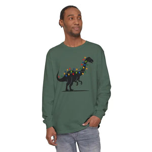 Christmas Dinosaur Long Sleeve Shirt with Twinkling Lights for Holiday Fun - Ocean State Styles