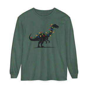 Christmas Dinosaur Long Sleeve Shirt with Twinkling Lights for Holiday Fun - Ocean State Styles
