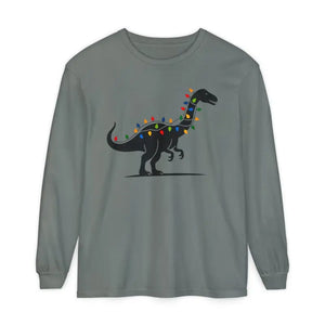 Christmas Dinosaur Long Sleeve Shirt with Twinkling Lights for Holiday Fun - Ocean State Styles