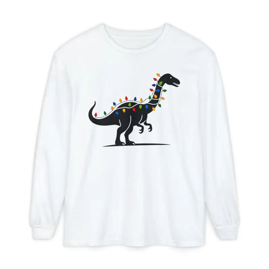 Christmas Dinosaur Long Sleeve Shirt with Twinkling Lights for Holiday Fun - Ocean State Styles