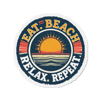 Circular Beach Sticker Eat Beach Relax Repeat Die Cut Magnet - Ocean State Styles
