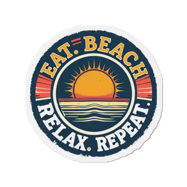 Round beach-themed sticker displayed on Circular Beach Sticker product for outdoor use