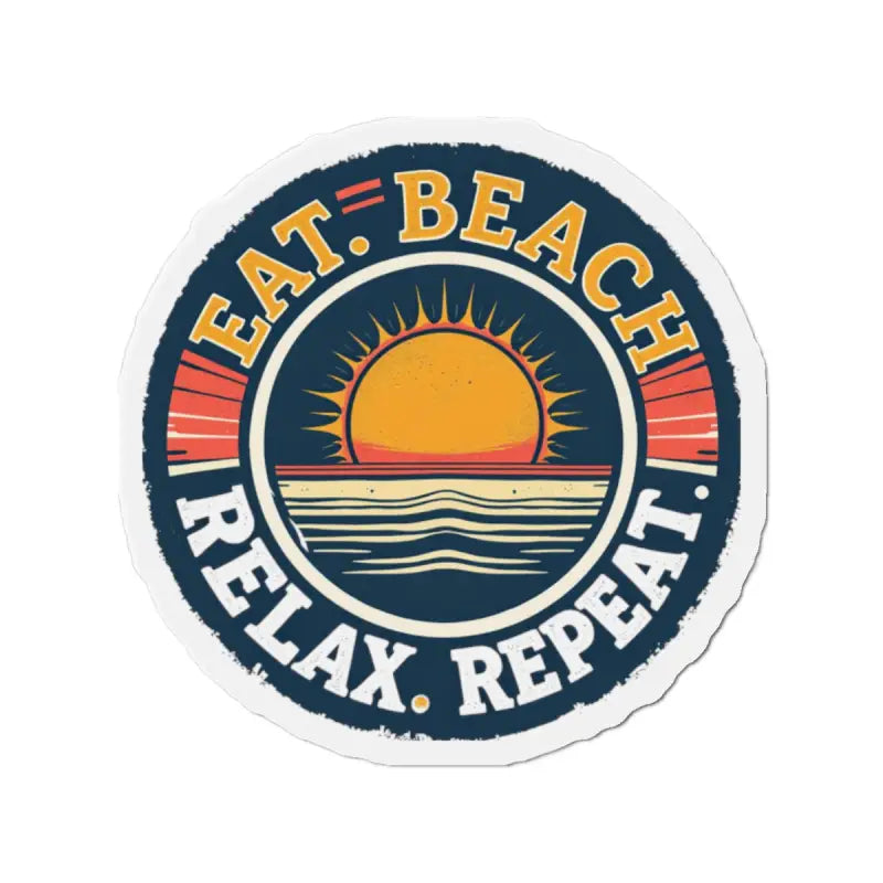 Round beach-themed sticker displayed on Circular Beach Sticker product for outdoor use