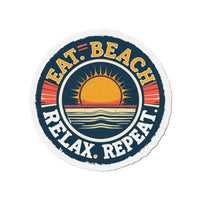 Circular Beach Sticker Eat Beach Relax Repeat Die Cut Magnet - Ocean State Styles