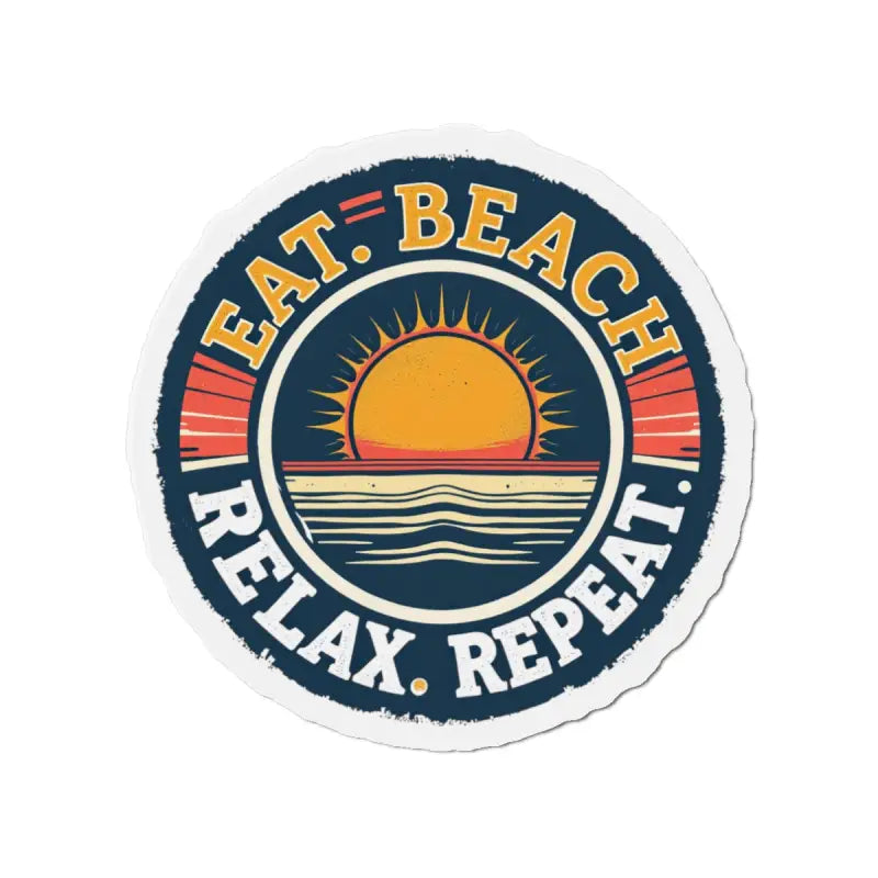 Circular beach-themed sticker displayed on the Circular Beach Sticker product