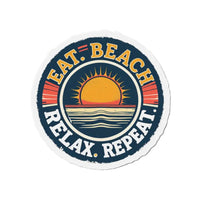 Circular Beach Sticker Eat Beach Relax Repeat Die Cut Magnet - Ocean State Styles