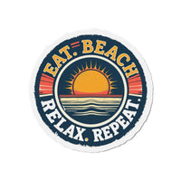 Circular Beach Sticker Eat Beach Relax Repeat Die Cut Magnet - Ocean State Styles