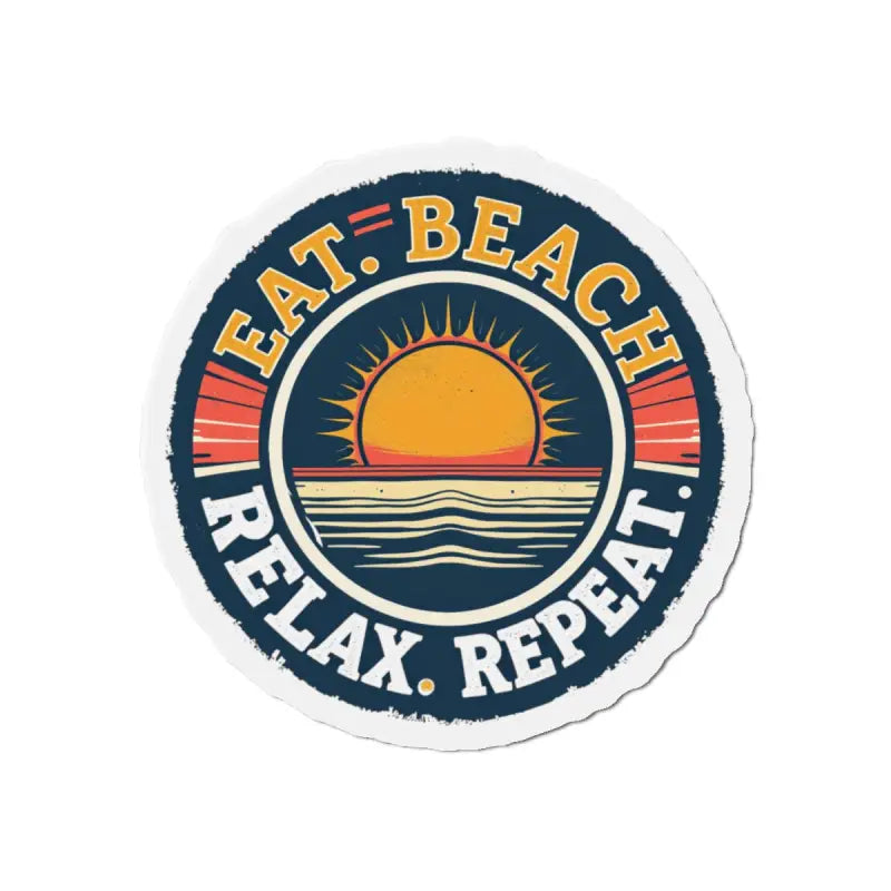 Round beach-themed sticker displayed on a Circular Beach Sticker product